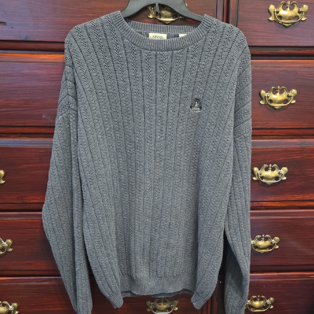 IZOD Charcoal Cable Knit Crewneck Sweater Size XL